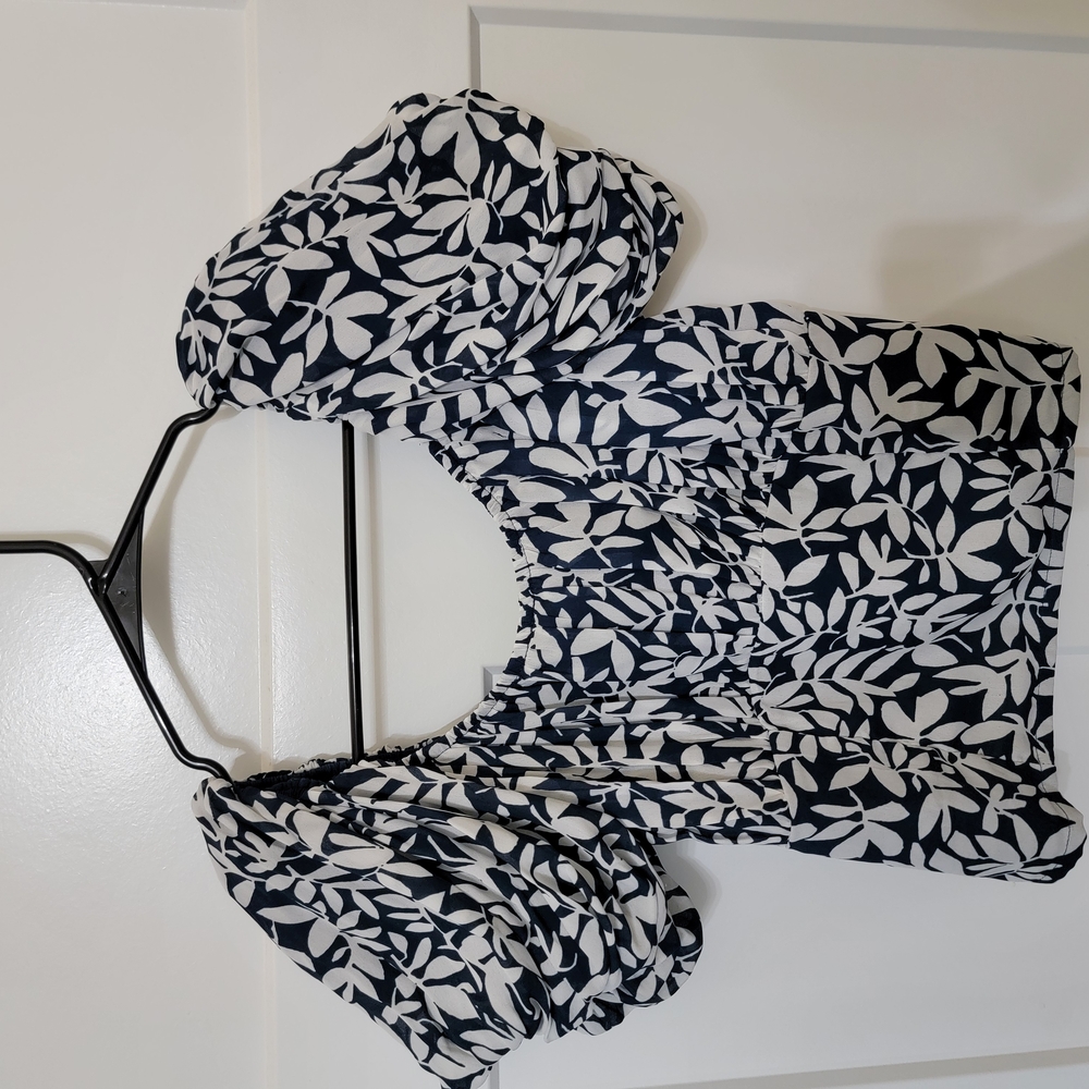 Navy and White Floral Top